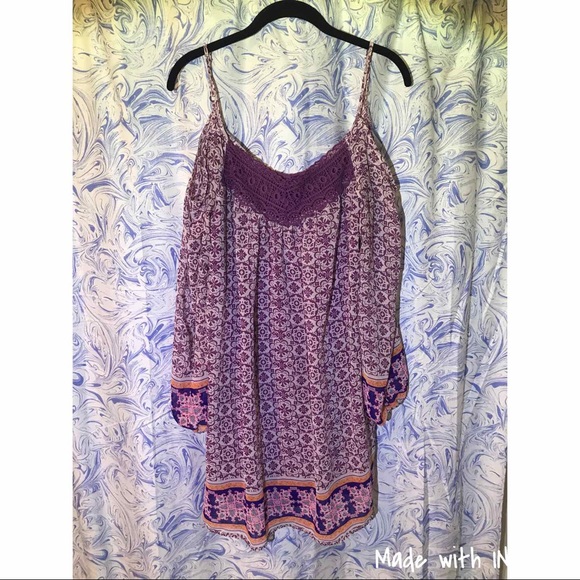 Boho Purple Cold Shoulder Dress - Picture 1 of 5